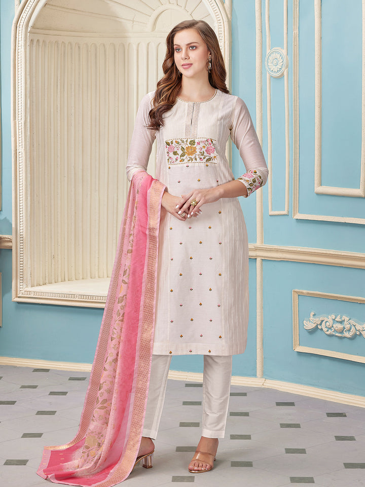 Cream Chanderi Suit Set