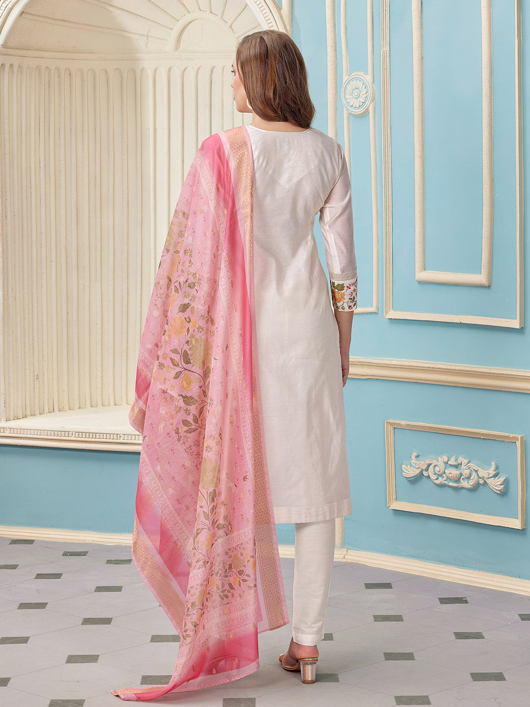 Cream Chanderi Suit Set