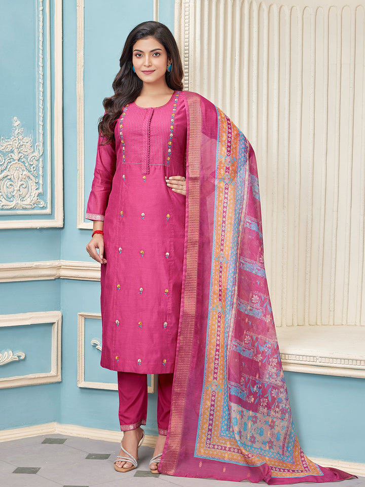 Pink Chanderi Suit Set