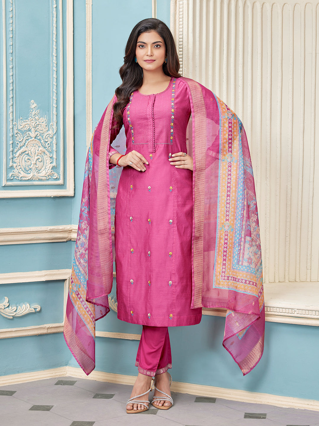 Pink Chanderi Suit Set