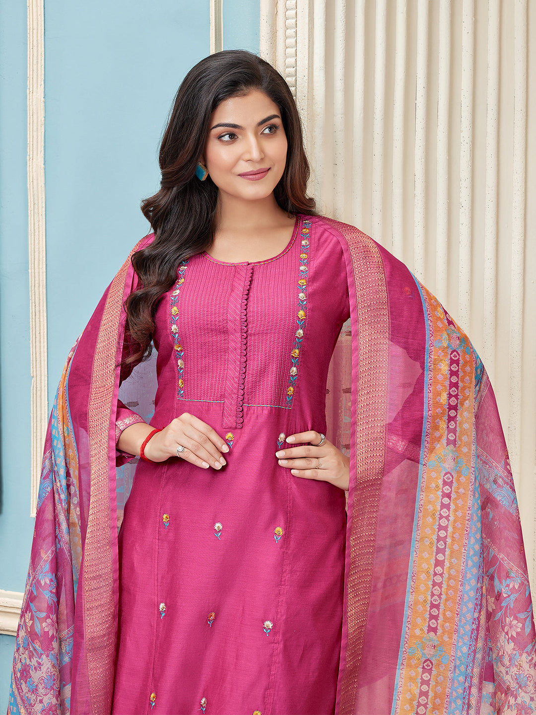 Pink Chanderi Suit Set