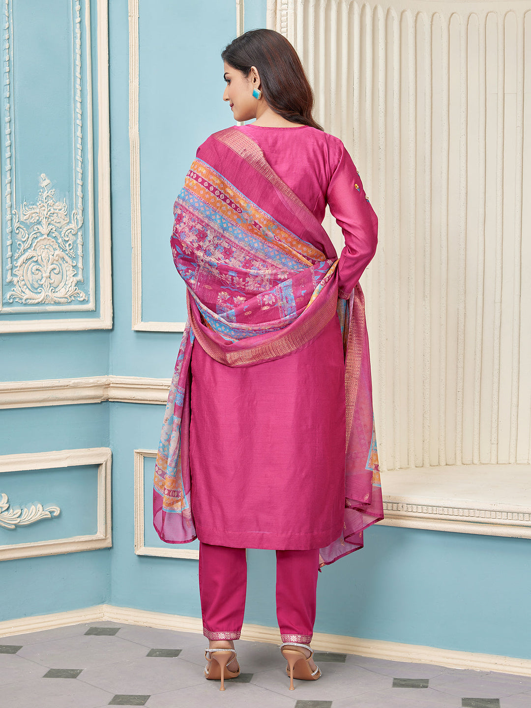 Pink Chanderi Suit Set