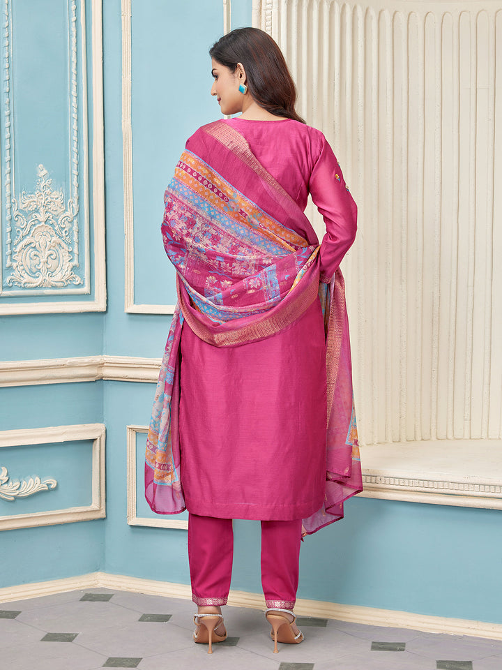 Pink Chanderi Suit Set