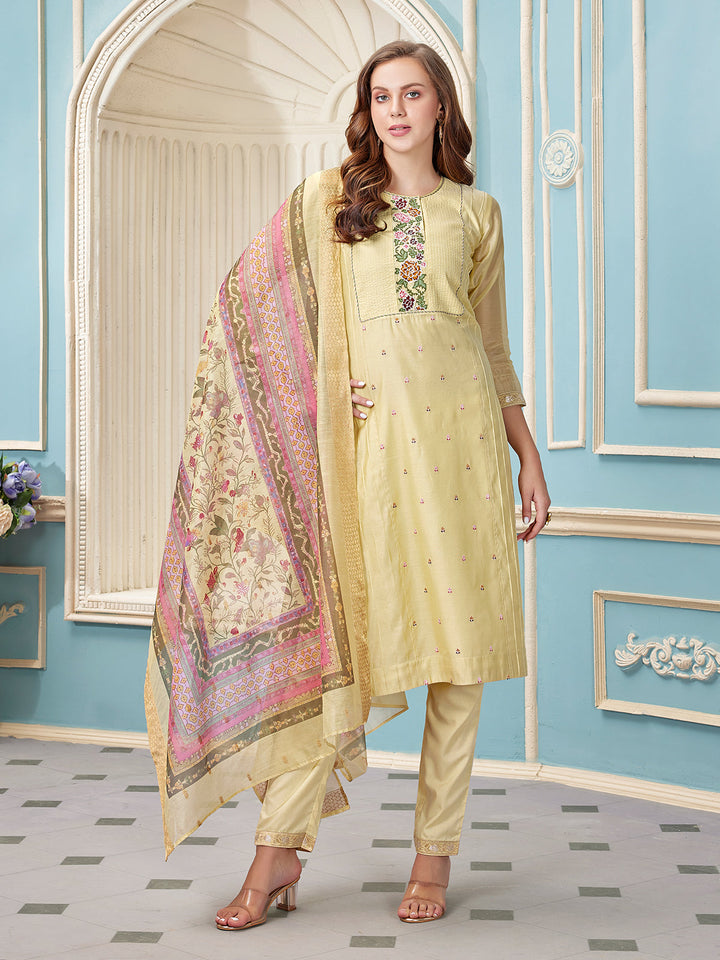 Light Lemon Chanderi Suit Set