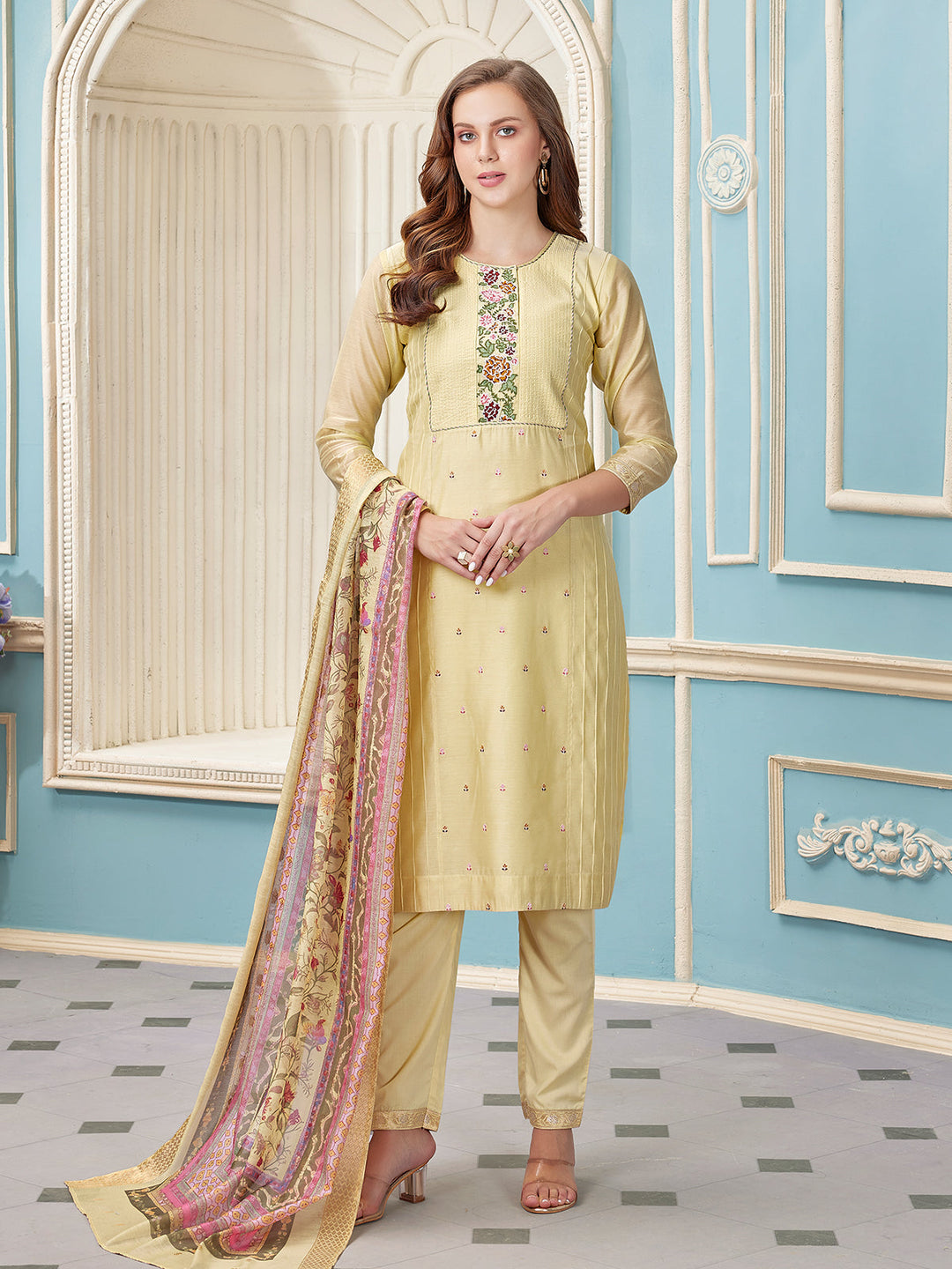 Light Lemon Chanderi Suit Set