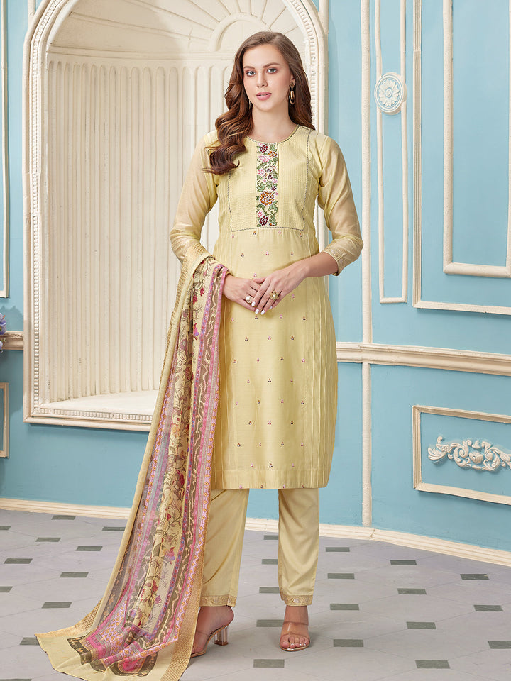 Light Lemon Chanderi Suit Set