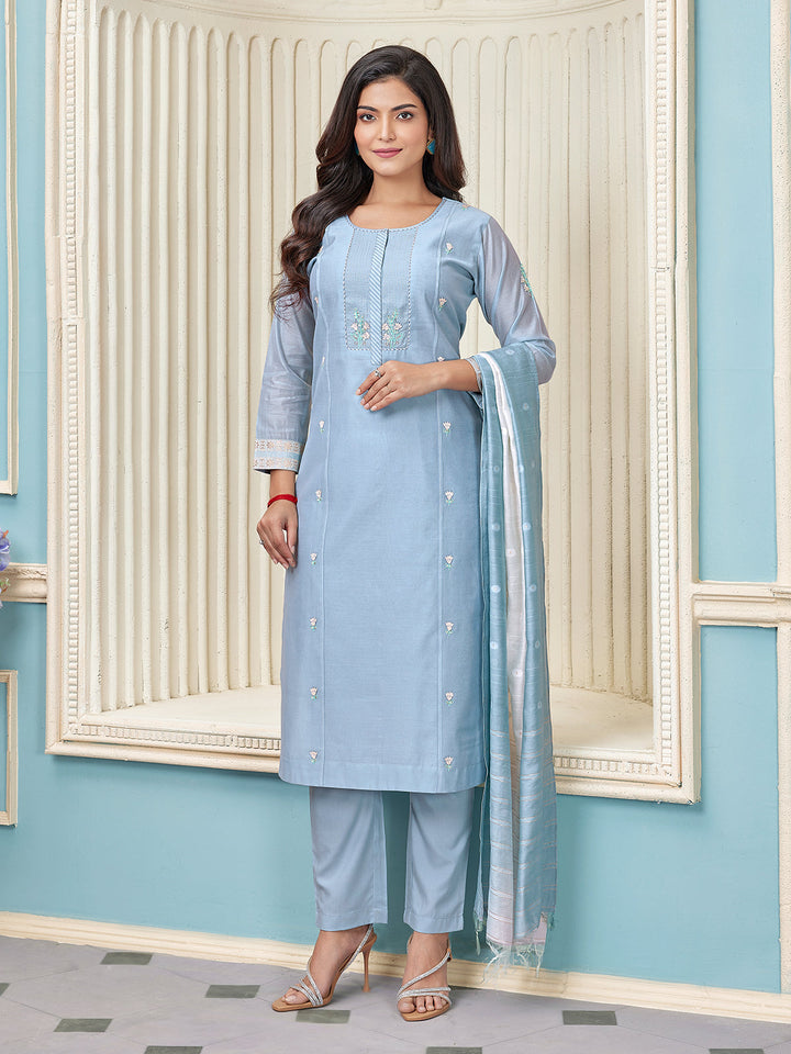 Deep Aqua Chanderi Suit Set