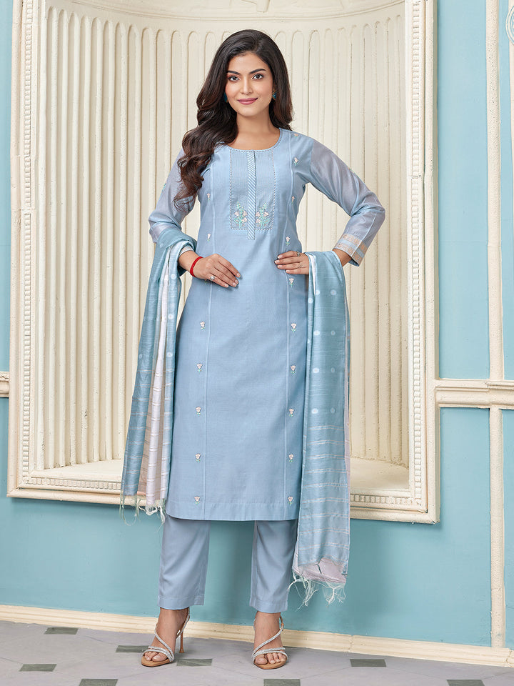 Deep Aqua Chanderi Suit Set