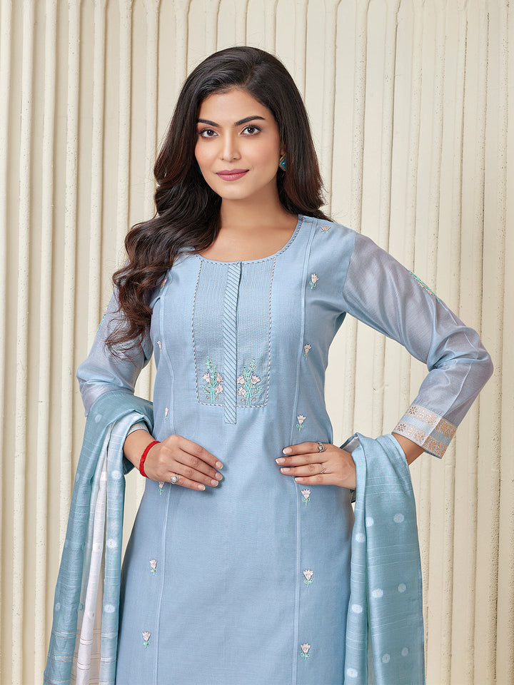 Deep Aqua Chanderi Suit Set