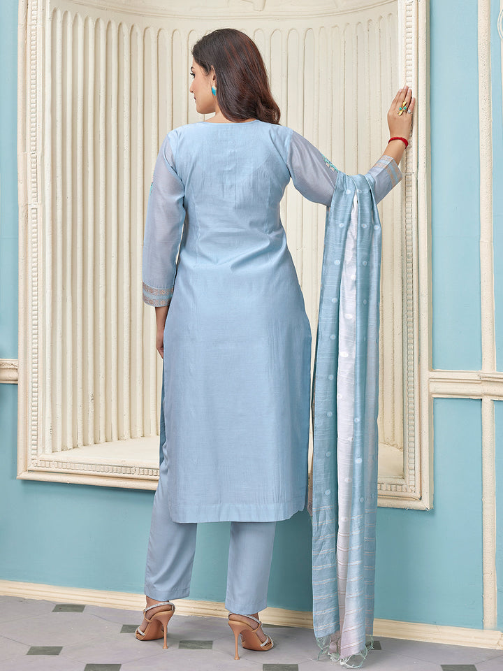 Deep Aqua Chanderi Suit Set