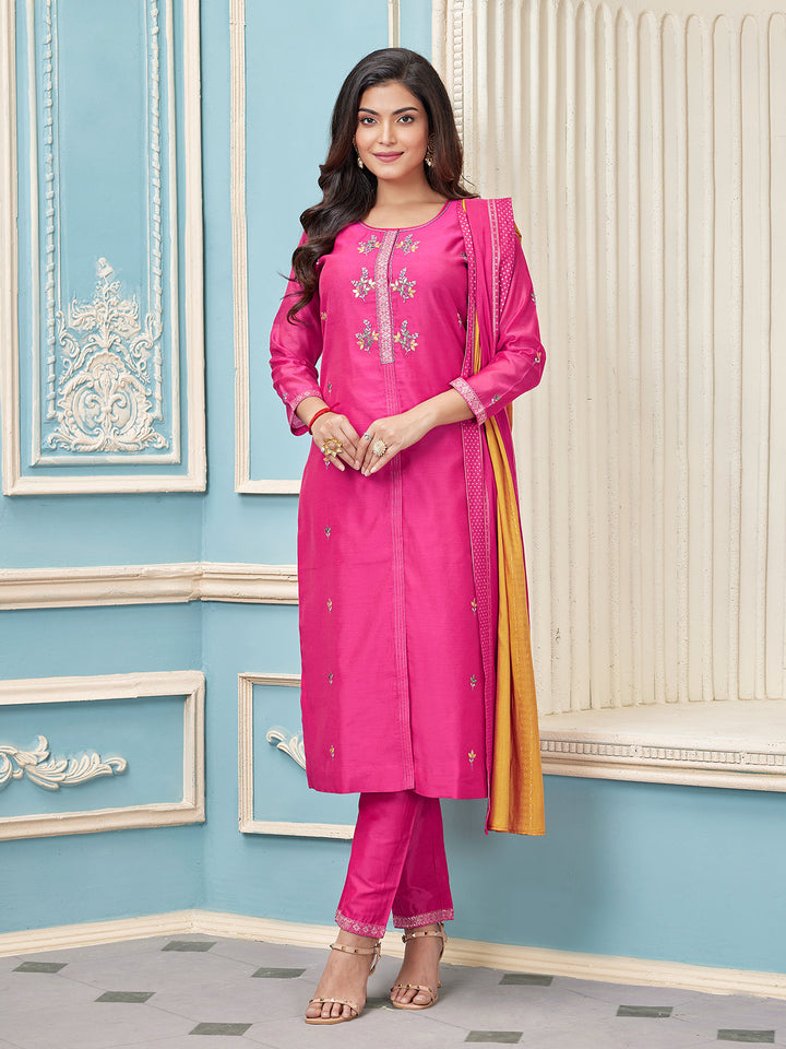 Magenta Pink Chanderi Suit Set