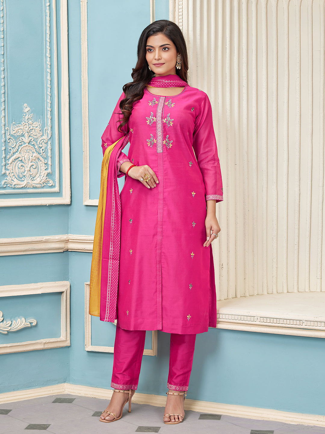 Magenta Pink Chanderi Suit Set