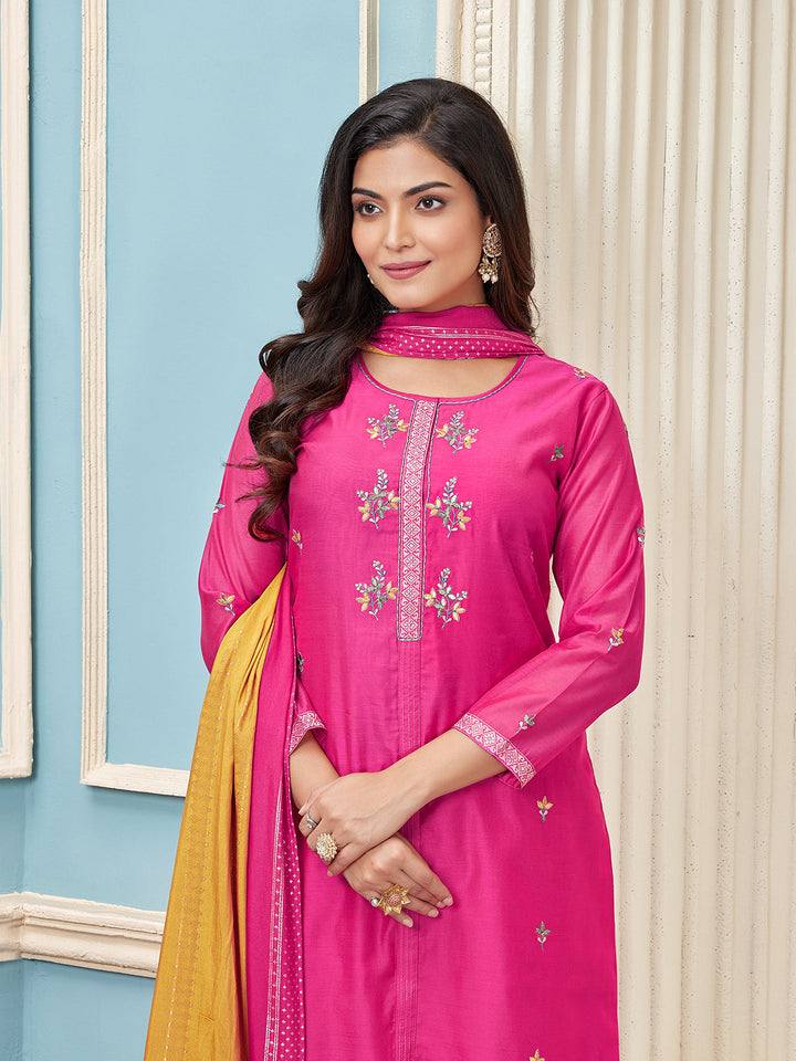 Magenta Pink Chanderi Suit Set