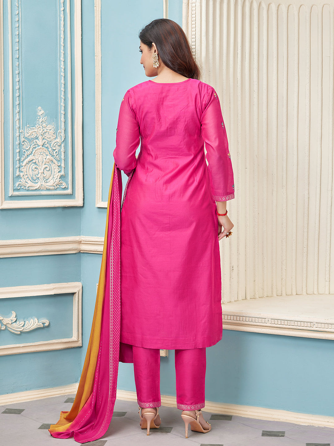Magenta Pink Chanderi Suit Set