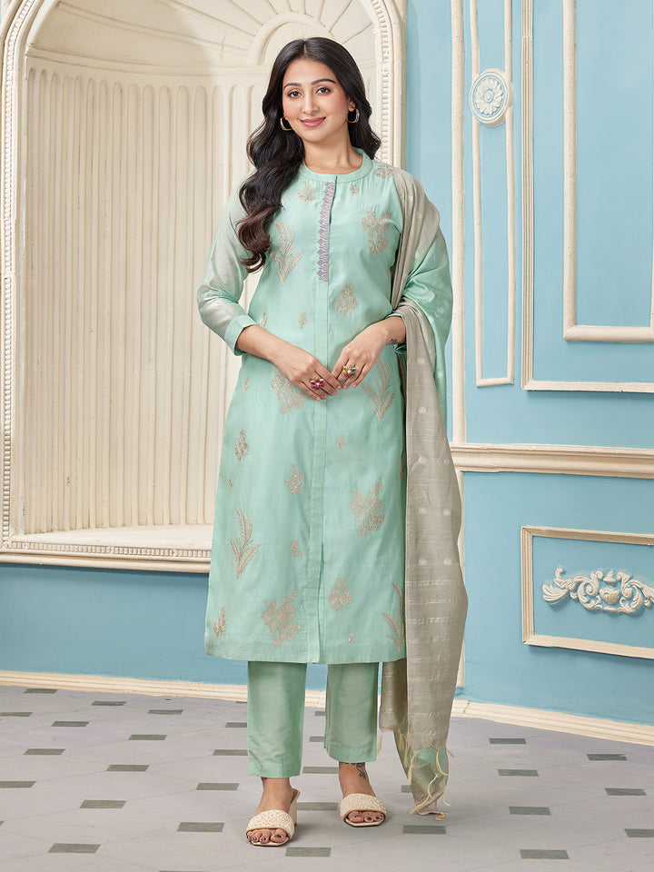 Aqua Blue Chanderi Suit Set