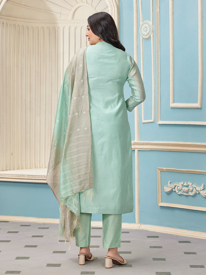 Aqua Blue Chanderi Suit Set