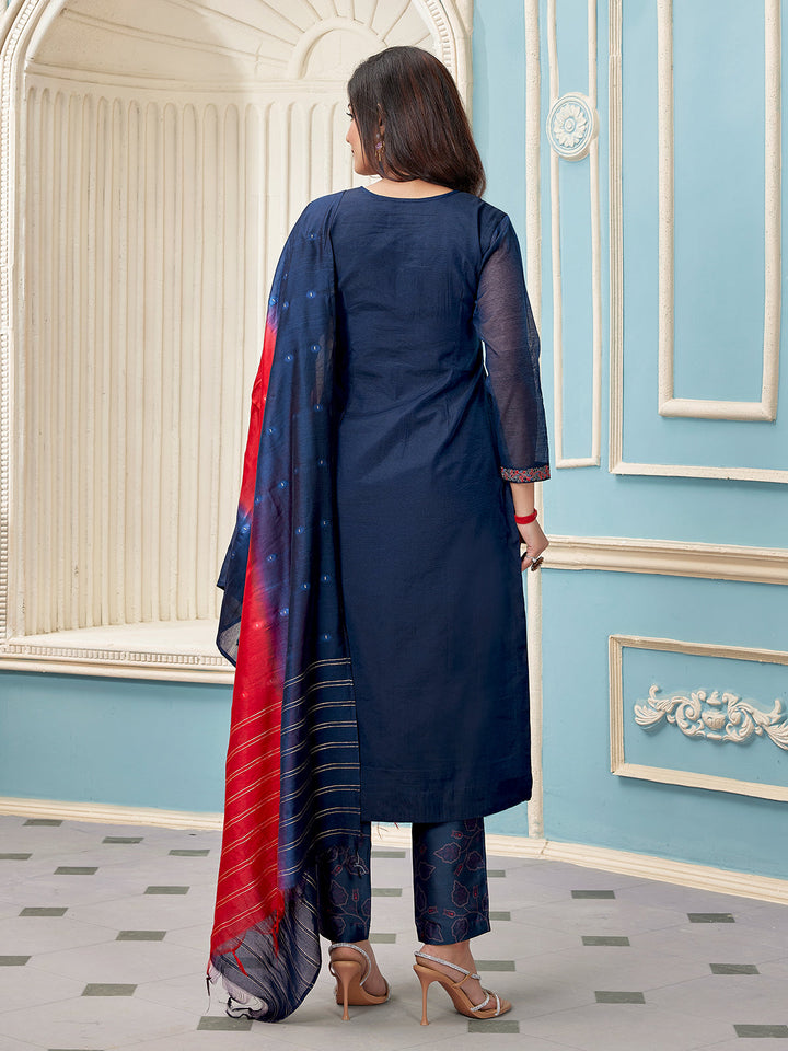Navy Blue Chanderi Suit Set