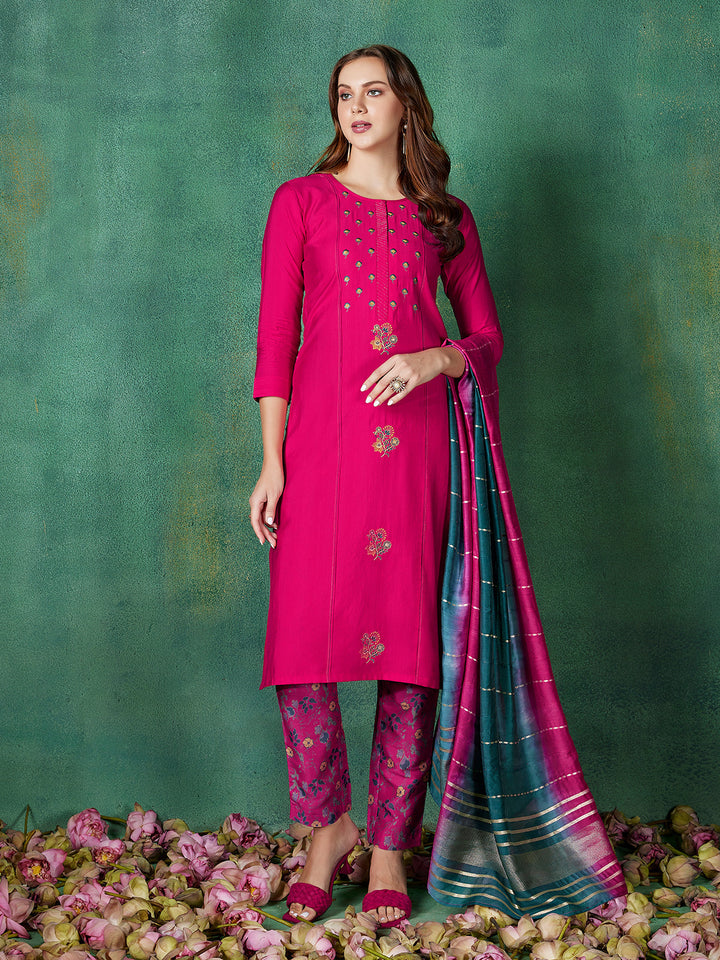 Pink Embroidered Suit Set