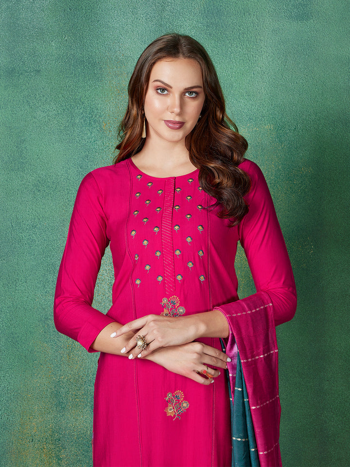 Pink Embroidered Suit Set