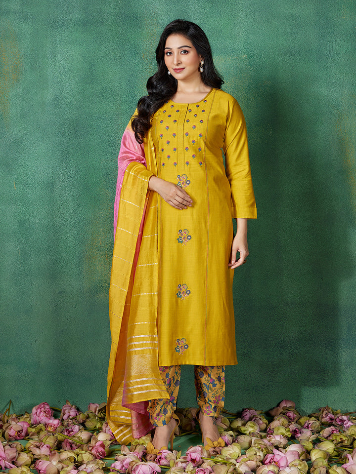 Yellow Embroidered Suit Set