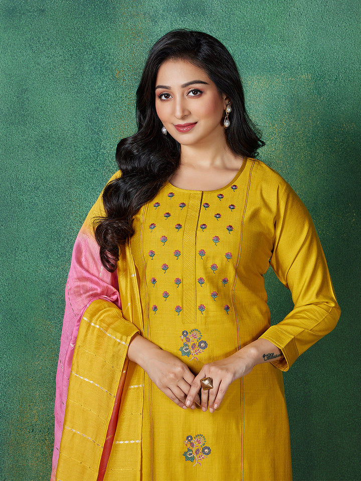 Yellow Embroidered Suit Set