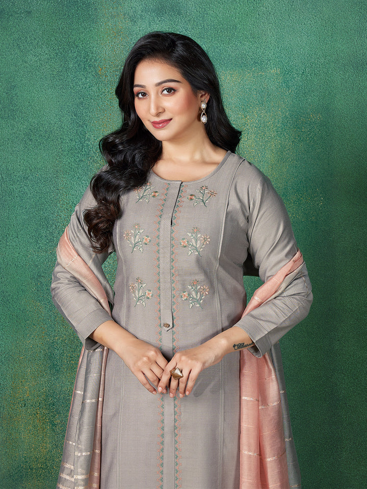 Grey Embroidered Suit Set