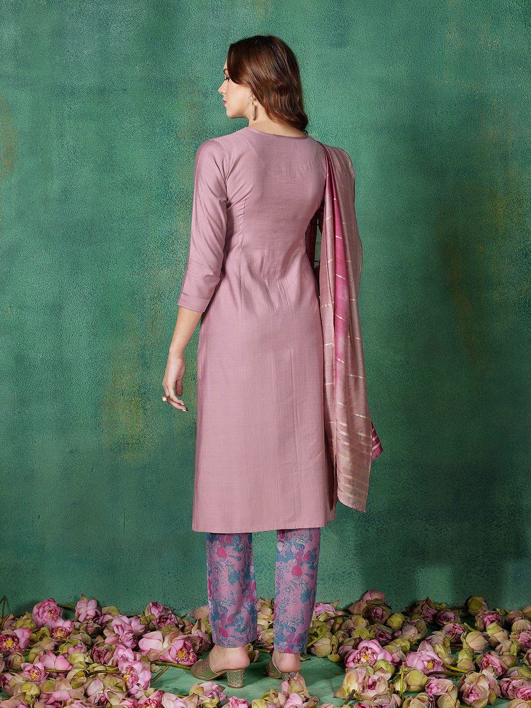 Mauve Pink Embroidered Suit Set