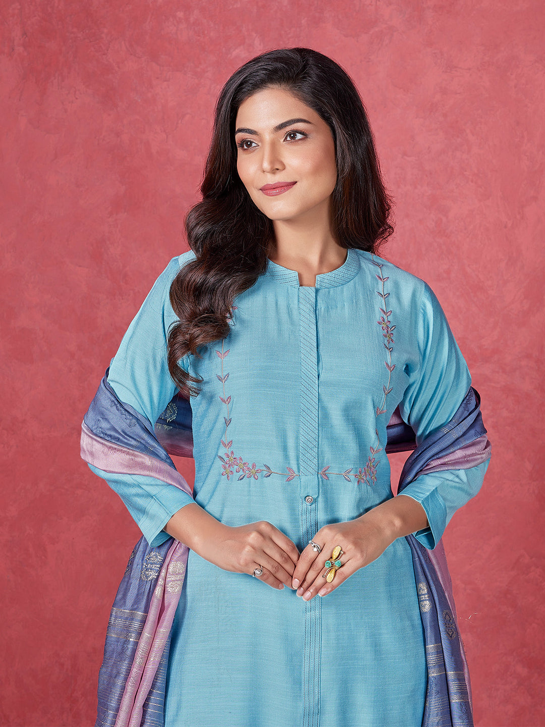 Sky Blue Embroidered Suit Set