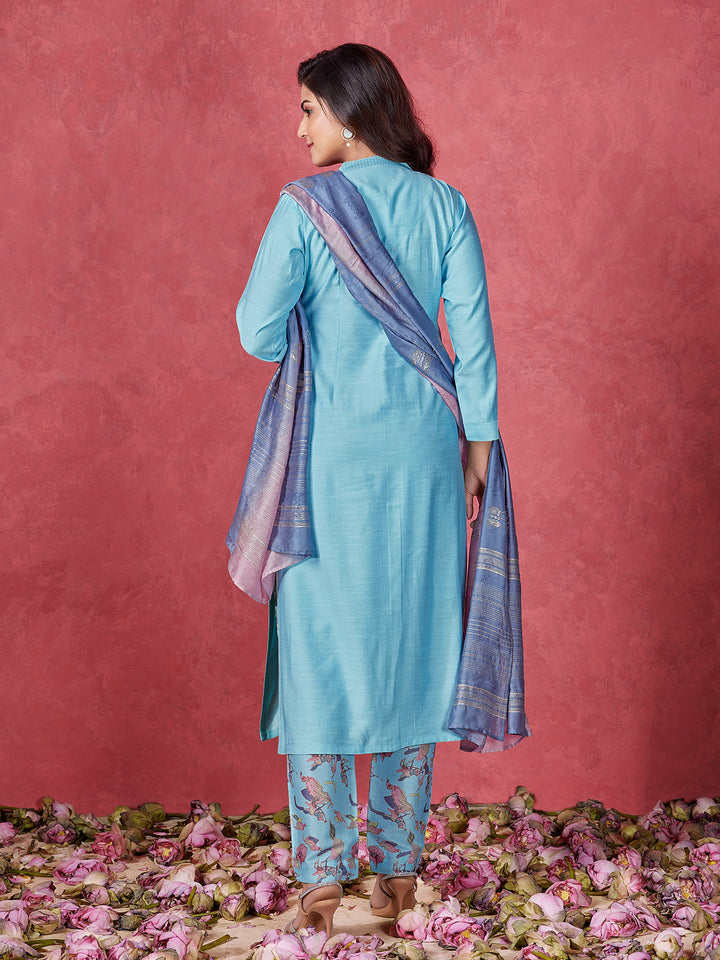 Sky Blue Embroidered Suit Set