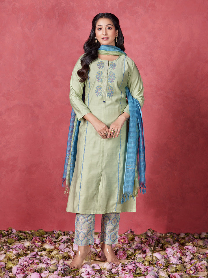 Green Embroidered Suit Set