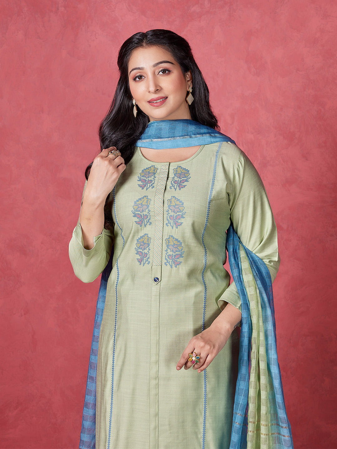 Green Embroidered Suit Set