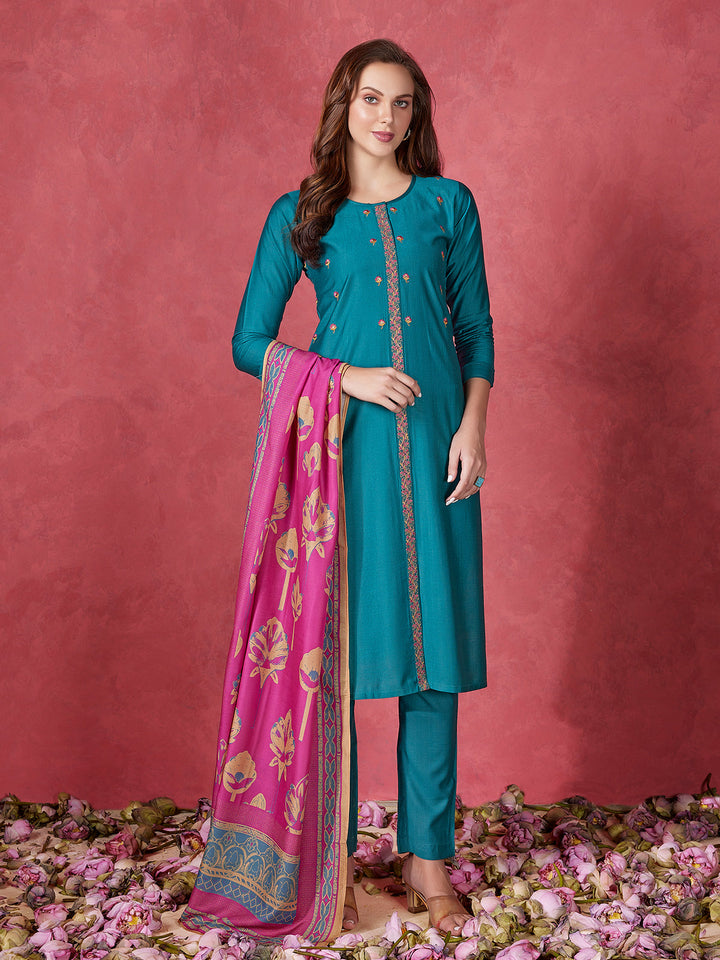 Turquoise Embroidered Suit Set