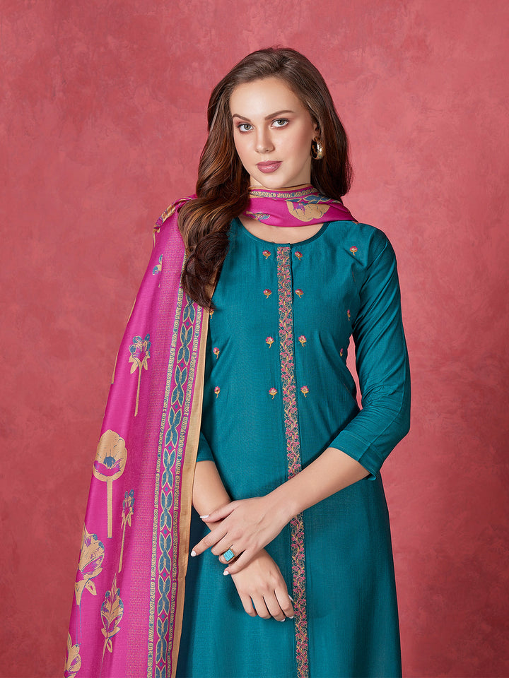 Turquoise Embroidered Suit Set