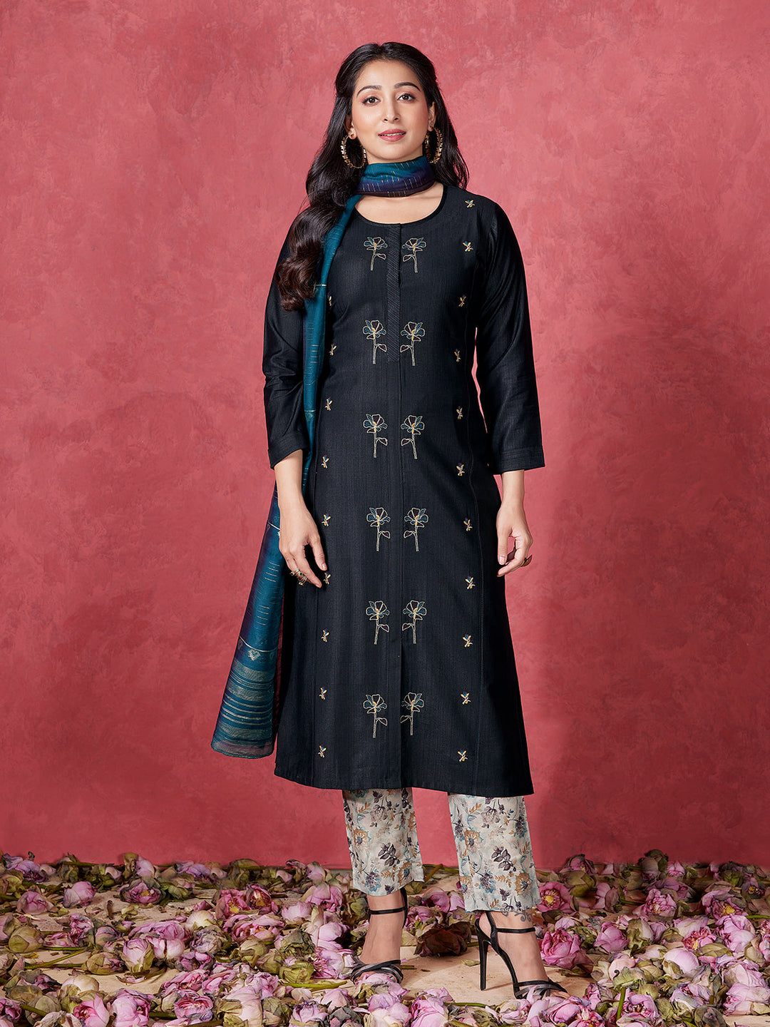 Black Embroidered Suit Set