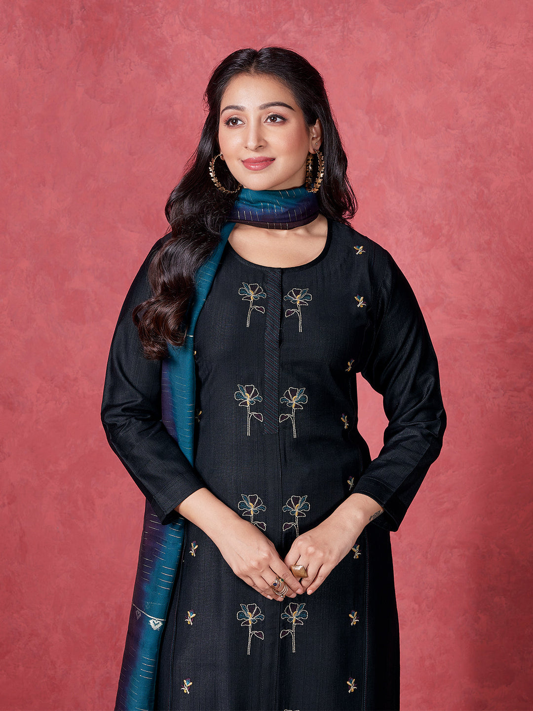 Black Embroidered Suit Set