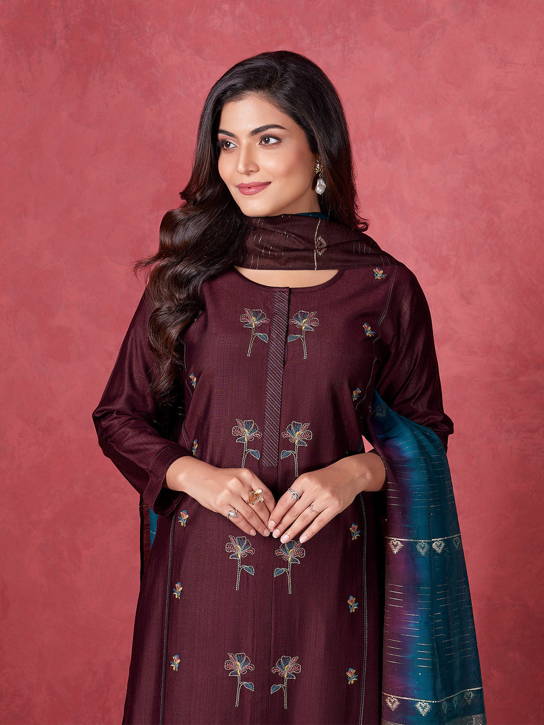 Maroon Embroidered Suit Set