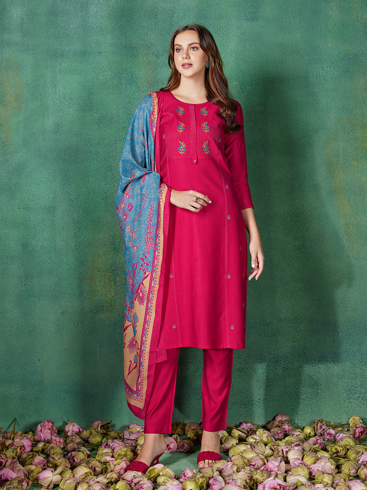 Pink Embroidered Suit Set