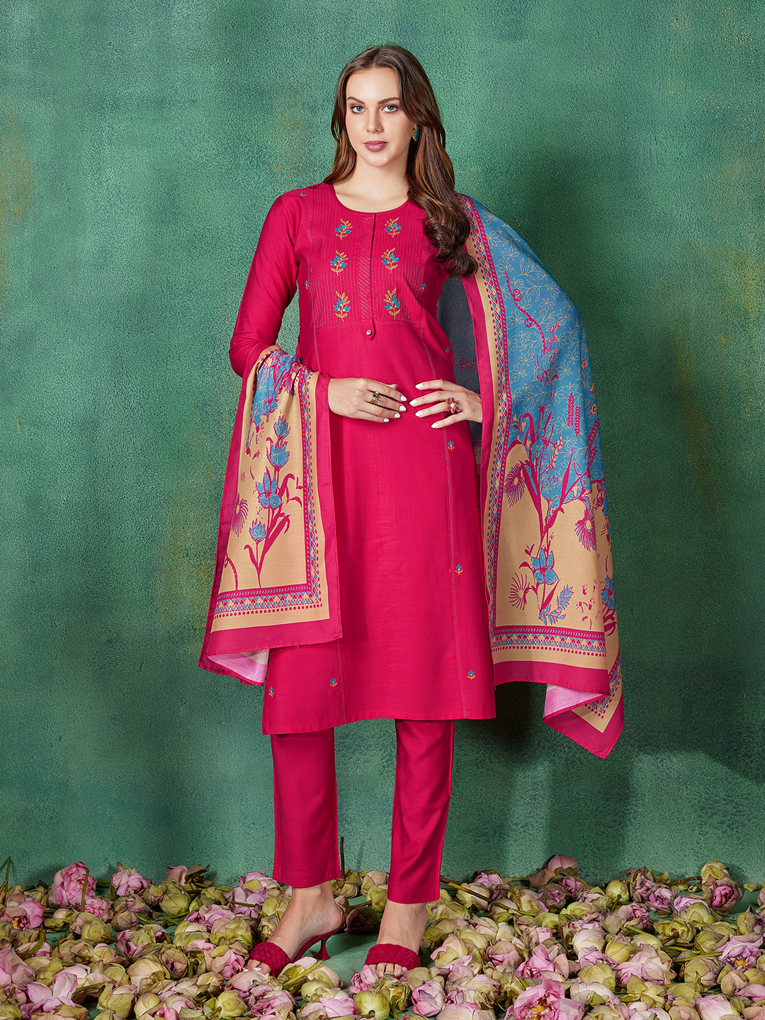 Pink Embroidered Suit Set