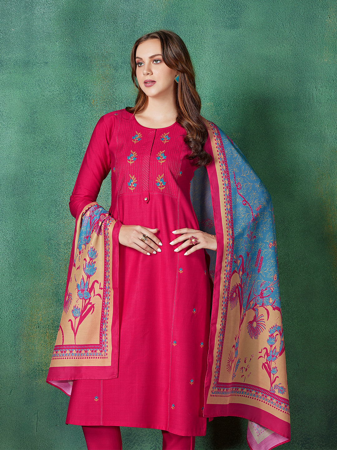 Pink Embroidered Suit Set