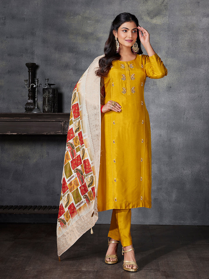 Yellow Semi Silk Suit Set