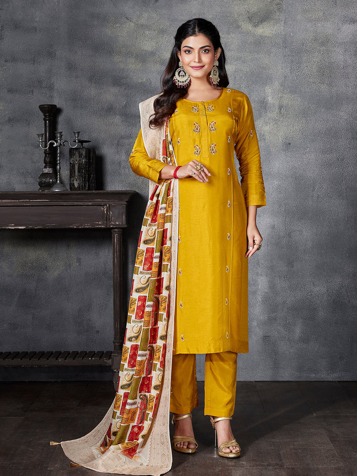 Yellow Semi Silk Suit Set