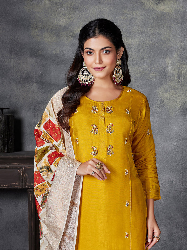 Yellow Semi Silk Suit Set