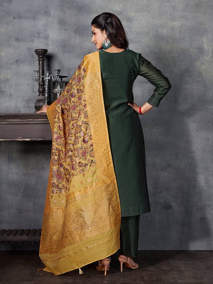 Bottle Green Semi Silk Suit Set