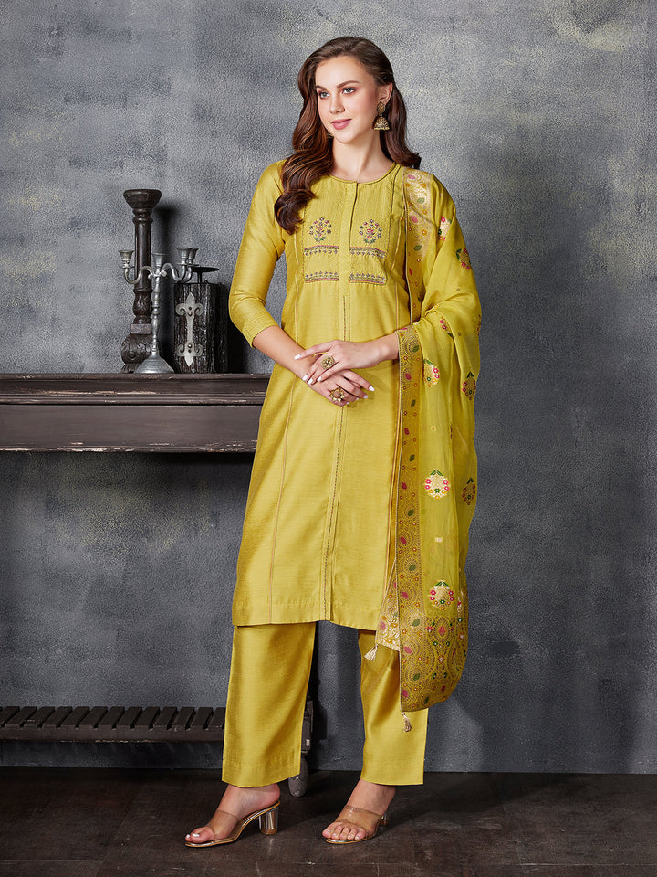 Dark Yellow Semi-Silk Suit Set