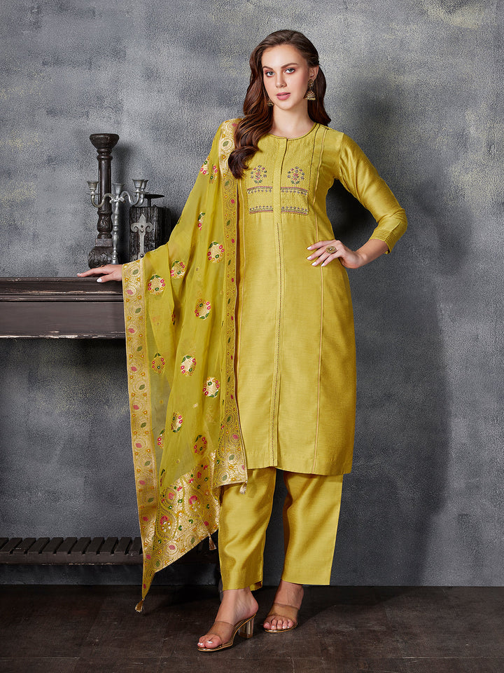 Dark Yellow Semi-Silk Suit Set