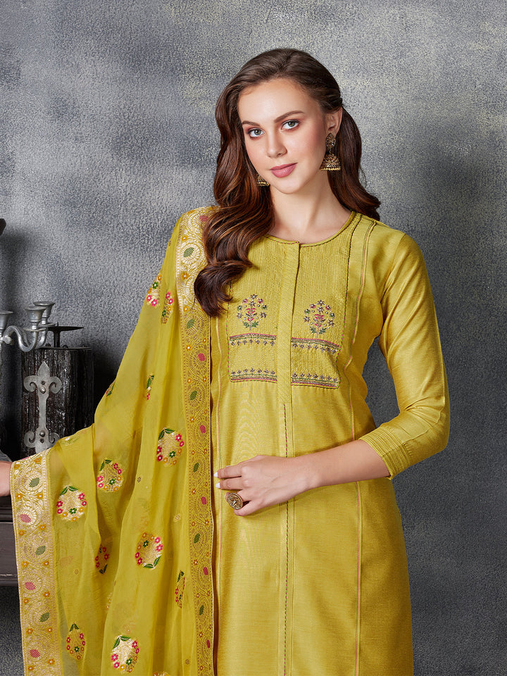 Dark Yellow Semi-Silk Suit Set