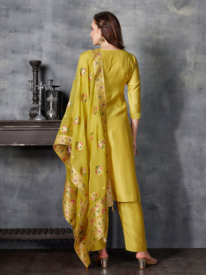 Dark Yellow Semi-Silk Suit Set