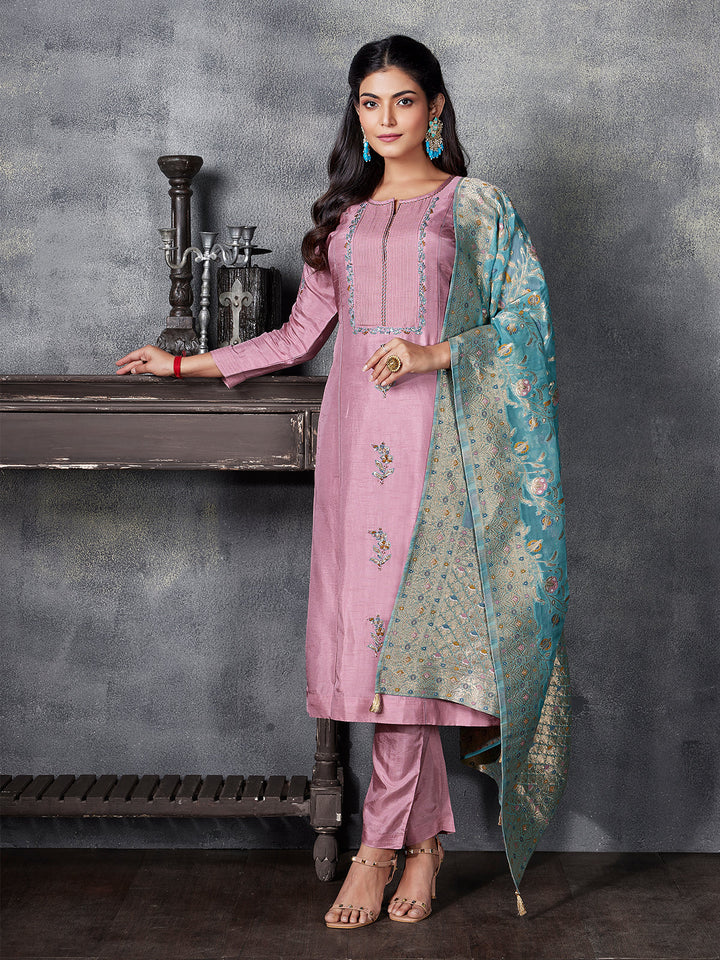 Dusty Pink Semi Silk Suit Set