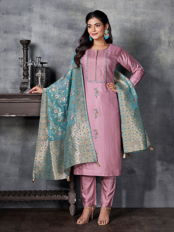 Dusty Pink Semi Silk Suit Set