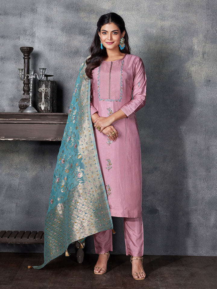 Dusty Pink Semi Silk Suit Set